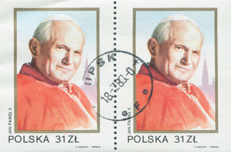 POLAND, circa 1982: postage stamp printed in Poland showing an image of John Paul II,のeditorial素材