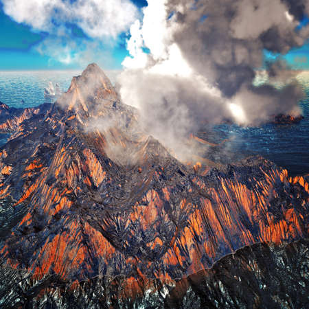 Smoking caldera of the volcano