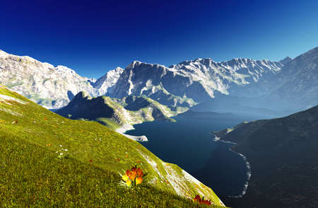 Idyllic summer landscape in the Alpsの写真素材