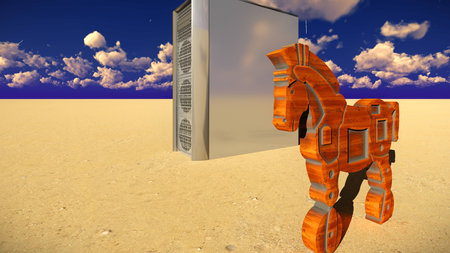Trojan horse and computer illustration