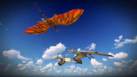Flying pterodactyl over the landの写真素材
