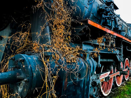Old steam locomotive at the stationの写真素材