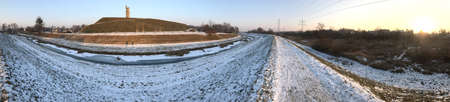 Frozen river in Wroclaw, Poland