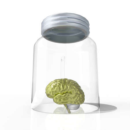 Human brain in a glass jar 3d rendering