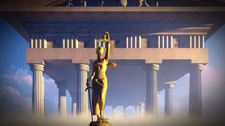 Themis with scale and sword 3d rendering