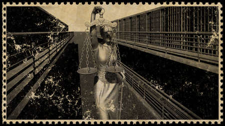 Prison bars and a hallway postage stamp 3d renderingの写真素材