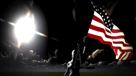 Themis with scale, symbol of justice with USA flag 3d renderingの写真素材