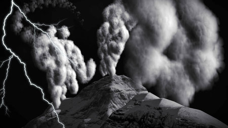 Volcanic eruption on island 3d renderingの写真素材