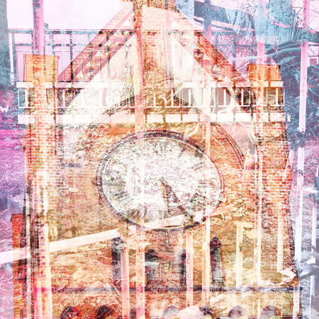 The vintage clock on wall from old building styleの写真素材