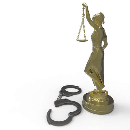 Lady of Justice statue and handcuffs 3d renderingの写真素材
