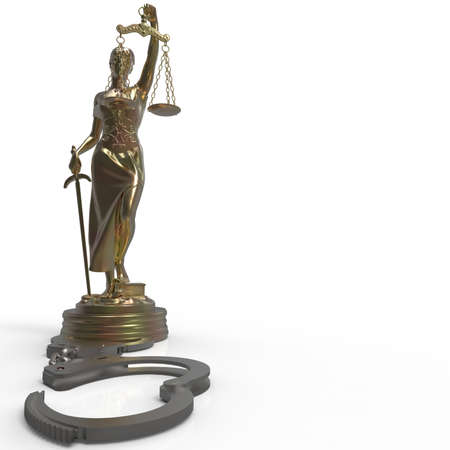 Lady of Justice statue and handcuffs 3d renderingの写真素材
