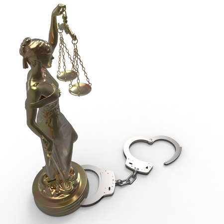Lady of Justice statue and handcuffs 3d renderingの写真素材