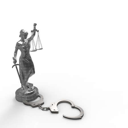 Lady of Justice statue and handcuffs 3d renderingの写真素材