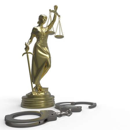 Lady of Justice statue and handcuffs 3d renderingの写真素材