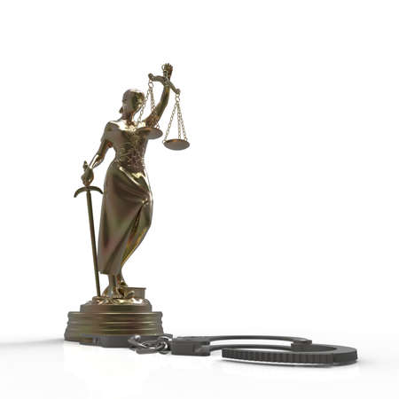 Lady of Justice statue and handcuffs 3d renderingの写真素材