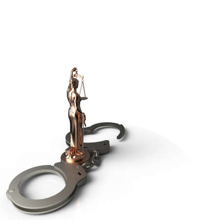 Lady of Justice statue and handcuffs 3d renderingの写真素材