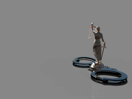 Lady of Justice statue and handcuffs 3d renderingの写真素材