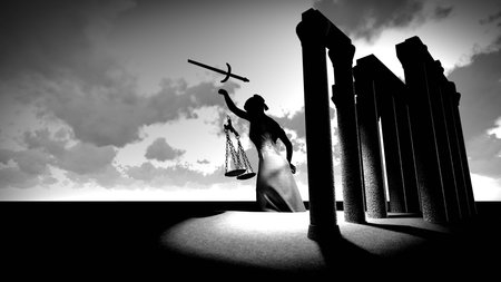 Broken lady of justice 3d renderingの写真素材