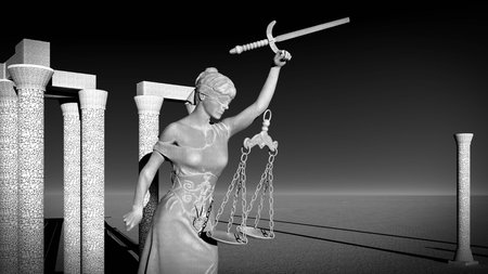 Broken lady of justice 3d renderingの写真素材