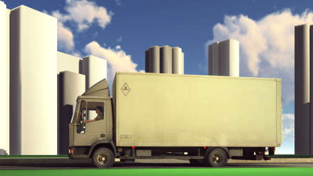 Delivery van traveling on the roads 3d rendering