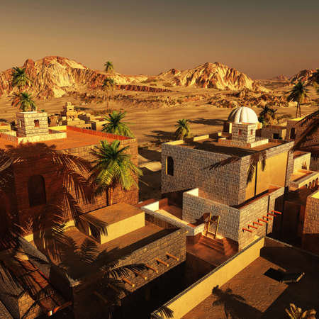 Arabic community on wasteland, 3d renderingの写真素材