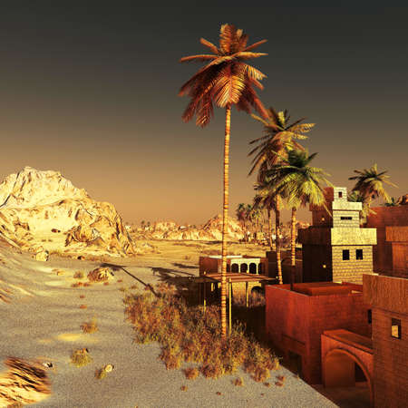 Arabic community on wasteland, 3d renderingの写真素材