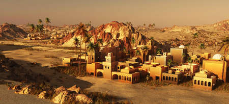 Arabic community on wasteland, 3d renderingの写真素材