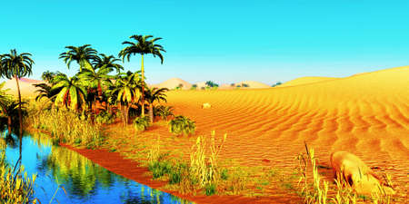 Beautiful natural background -African oasis 3d renderingの写真素材