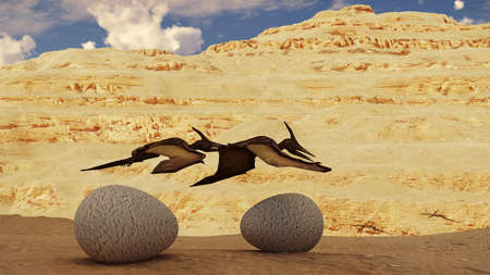 Egg and pterodactyl 3d renderingの写真素材