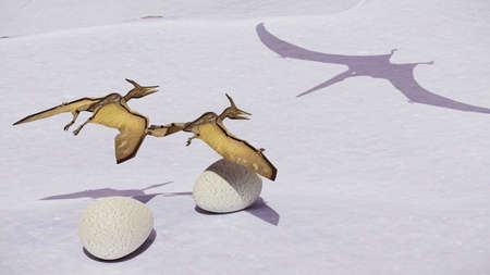 Egg and pterodactyl 3d renderingの写真素材