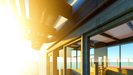 Beach resort with blue sky 3d rendering