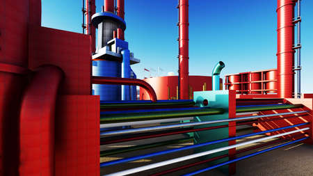 steel pipes in crude oil factory 3d renderingの写真素材