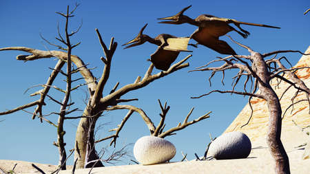 Egg and pterodactyl 3d renderingの写真素材