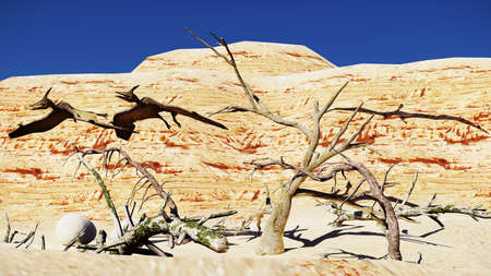 Egg and pterodactyl 3d renderingの写真素材