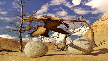 Egg and pterodactyl 3d renderingの写真素材