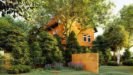 garden of english house 3d renderingの写真素材