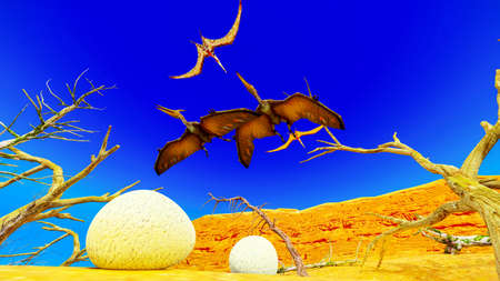 Egg and pterodactyl 3d renderingの写真素材