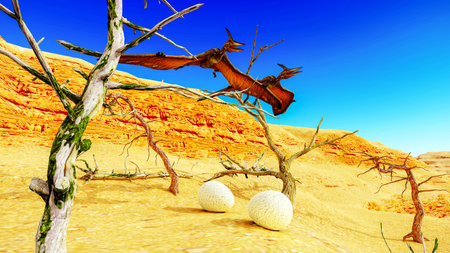 Egg and pterodactyl 3d renderingの写真素材