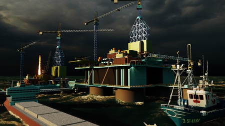 Offshore oil and gas rig platform with beautiful skyの写真素材