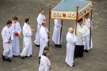 Wroclaw, POLAND - JUNE 20, 2019: Religious procession at Corpus Christi Day in Wroclaw, Poland