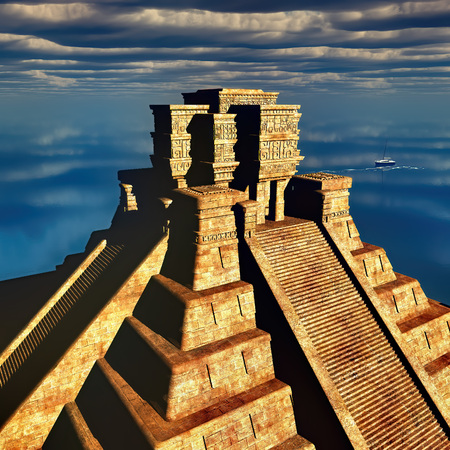 the stairs of Mayan temple 3d rendering