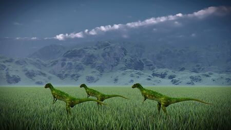 Dinosaur doomsday coming on 3d renderingの写真素材