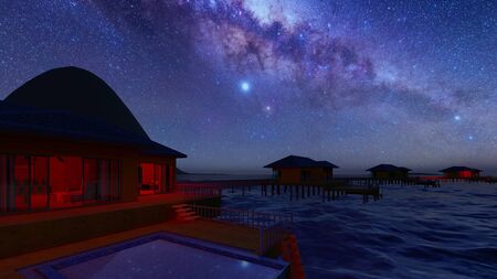 Bungalow resort on island, French Polynesia 3d renderingの写真素材