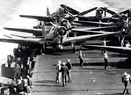 TBD Devastators on the deck of the USS Enterprise in 1942