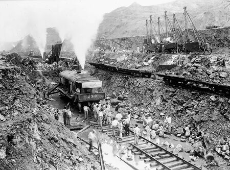 Panama Canal construction black and white vintage photographのeditorial素材