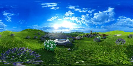 Lavender fields landscape 3d renderingの写真素材