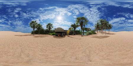 Palm trees near oasis in Africa 3d rendering