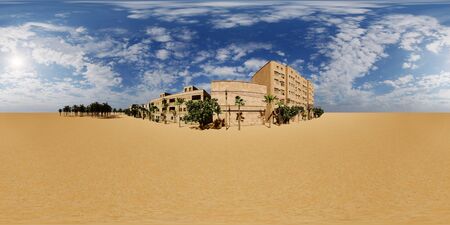 Arabic small town on desert, 3d rendering