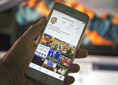 WROCLAW. POLAND- 20, October, 2016: Donald Trumps Instagram account shown on Iphone 6 plus,のeditorial素材