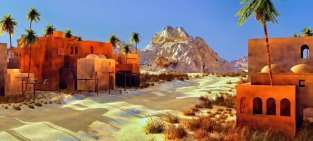 Beautiful natural background -African oasis 3d renderingの写真素材